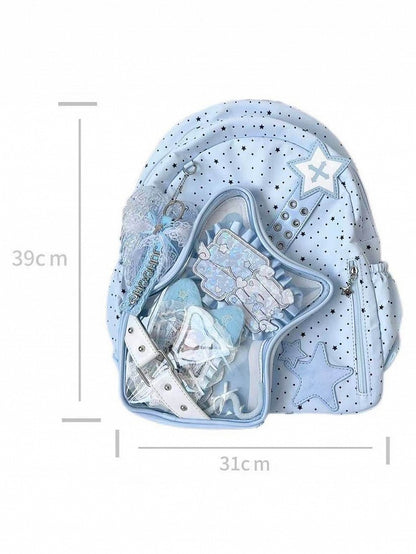 Kawaii Style Star Polka Dot Double Shoulder Bag with Transparent Pocket - Vigorous Girl