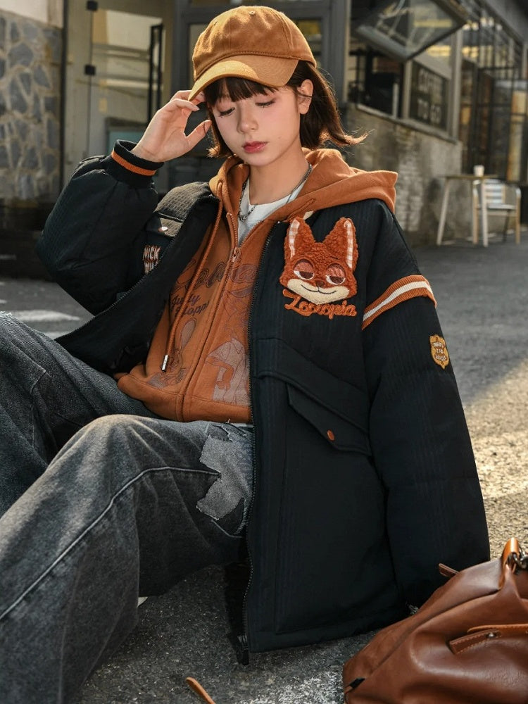 Zootopia Nick Applique Black Down Jacket Detachable Sleeves