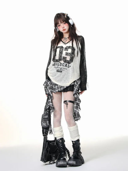 Red Skirt Y2K Hem Black Asymmetrical White/Black