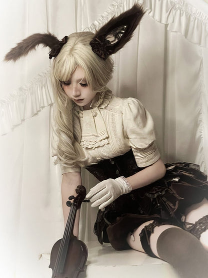 with Ruffle Beige Hem Neckline Open Lolita Blouse