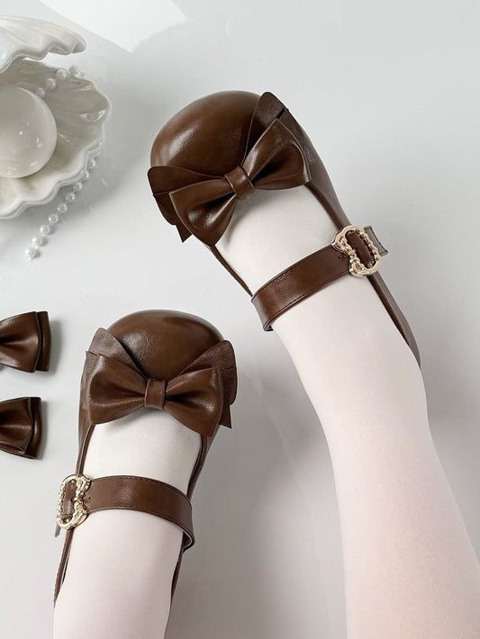 Buckle Brown Sweet Lolita with Round-toe Shoes Cute in PU Cat