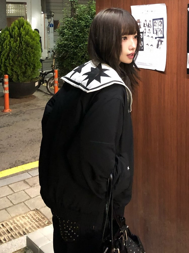 Star Collar Front with Black Sailor White Jacket Zipper - Patches Heart