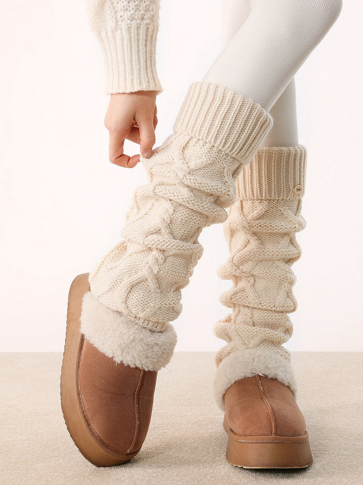 Knit 5 One-Side Cable Warmers Leg Accent Button Colors
