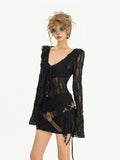 Cardigan with Bell Sleeves Punk Lace V-Neck Ruffled Black Wasteland