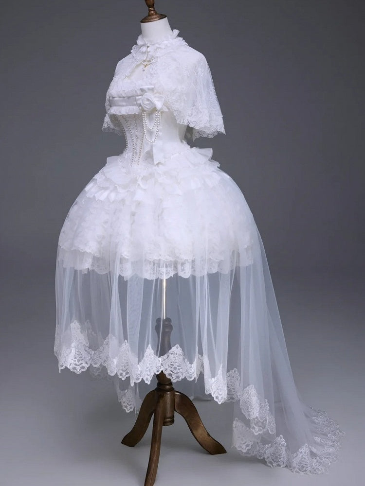 White Hime Lolita Elegant JSK Set with Cape and Overlay - Airfreeing
