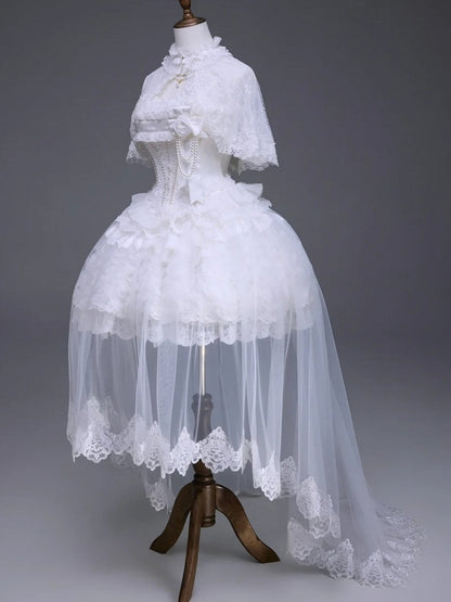 White Hime Lolita Elegant JSK Set with Cape and Overlay - Airfreeing