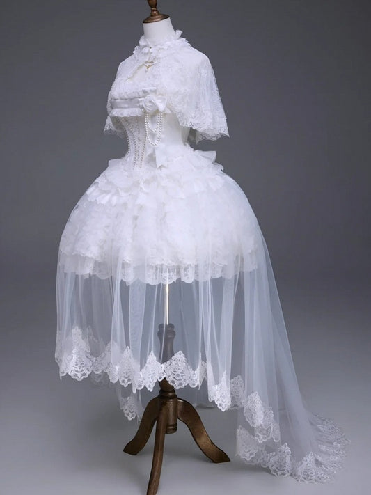 White Hime Lolita Elegant JSK Set with Cape and Overlay - Airfreeing