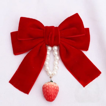 Bowknot Hairclip Lolita Pearl Black/Red Sweet