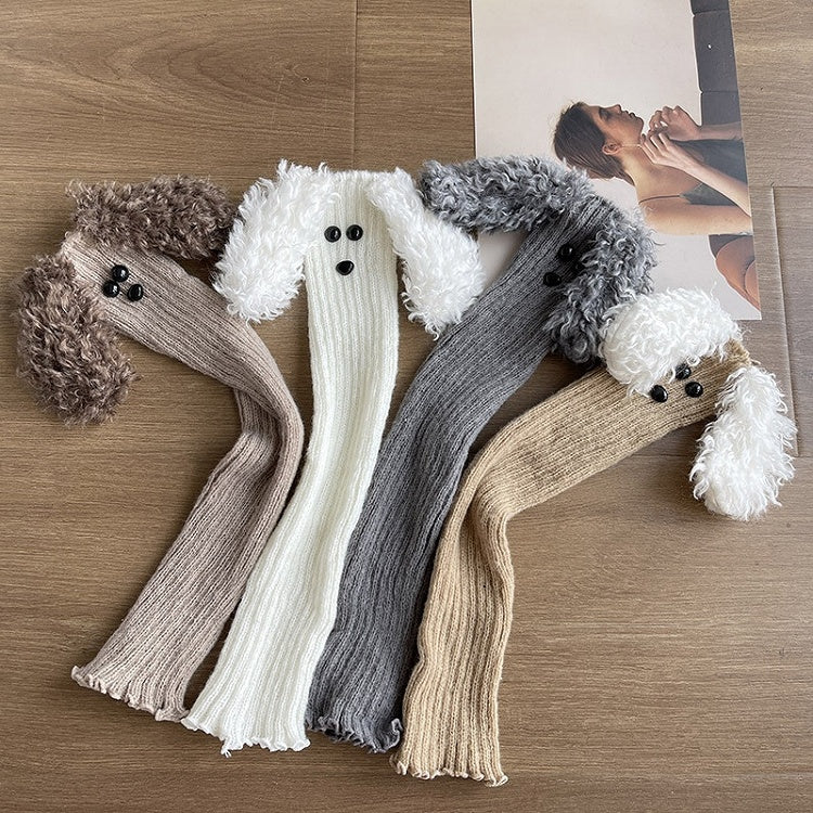 グレーのかわいい子犬の形をしたニット漫画レッグウォーマー