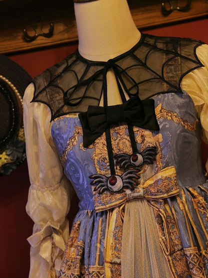 Organza-Brosche mit Mottenmotiv, Spinnennetz-Stickerei, Schmetterling und abnehmbarem schwarzem Fake-Halsband