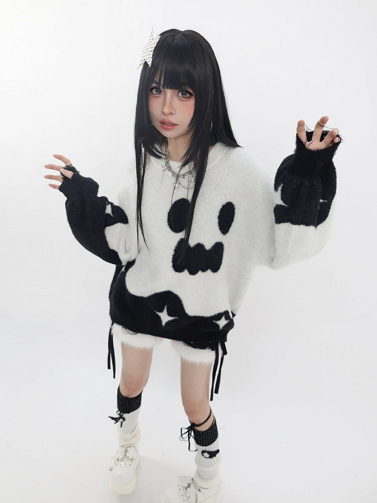 Oversized Ghost-Inspired Sweater in White & Black - Catwish