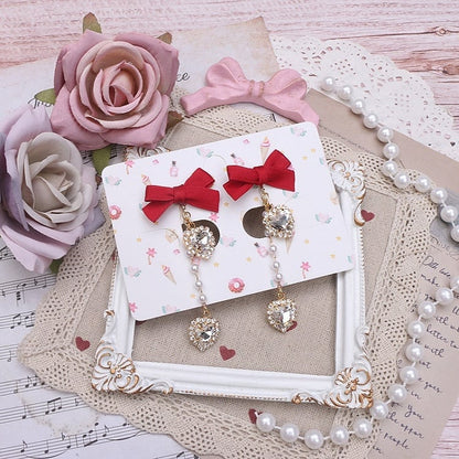 8 Heart Kei Bowknot Jirai Earrings Options Rhinestone Color