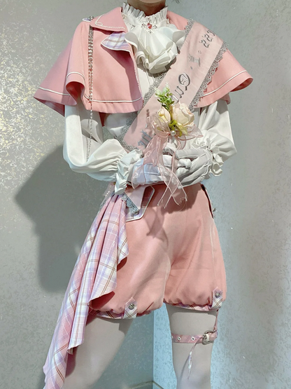 Ouji Shorts Waist Prince Outfit High Lolita + White Cape Shirt and - Pink