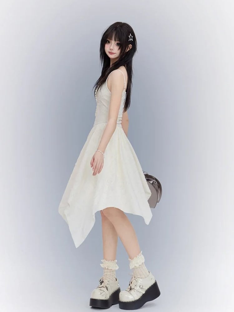 アプリコット アシンメトリー キャミワンピース パンク ウエストライン クロスディテール ハンカチヘム ウェイストランド