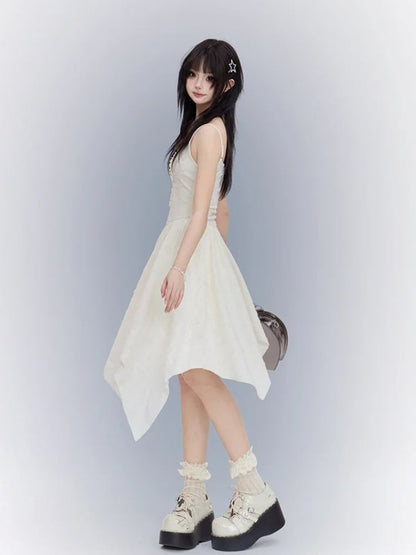 アプリコット アシンメトリー キャミワンピース パンク ウエストライン クロスディテール ハンカチヘム ウェイストランド