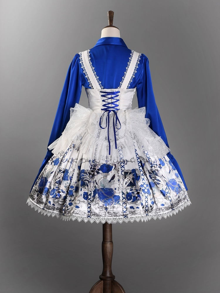 JSK Underbust Tête de Mort Bleue & Blanche avec Toile d'Araignée - Douce Chanson d'Amour