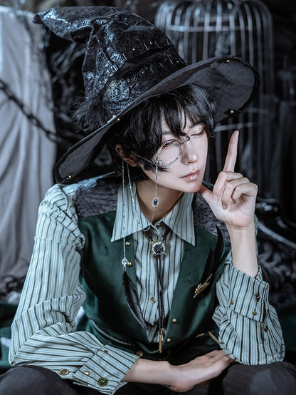 Brooch Decorated Black Gear Steampunk Rhinestone Feather Design Green