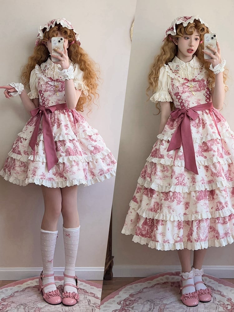 Grapes Detachable Jumper Lolita Skirt Print Pink Hem