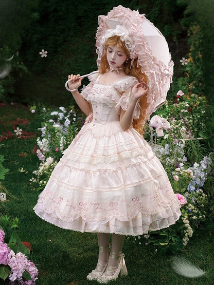 ウエスト刺繍バスクジャンパーピンクプリンセス桜スカートブロッサムチェリーロリータ