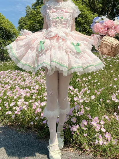 Fabric and Jumper Skirt Heart Rosette Lolita Pink Padded Bow Decoration