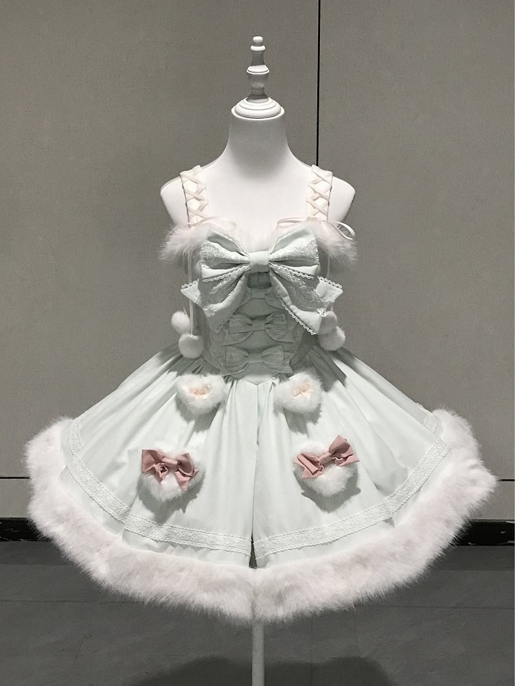 Pink White Bunny Ear Hooded Cape Faux Fur Sweet Lolita Dress - Sweet Dream Box