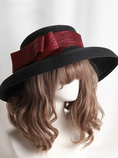 Wide-brim Satin Ribbon Options Hepburn-style 11 Lolita Color Straw Hat