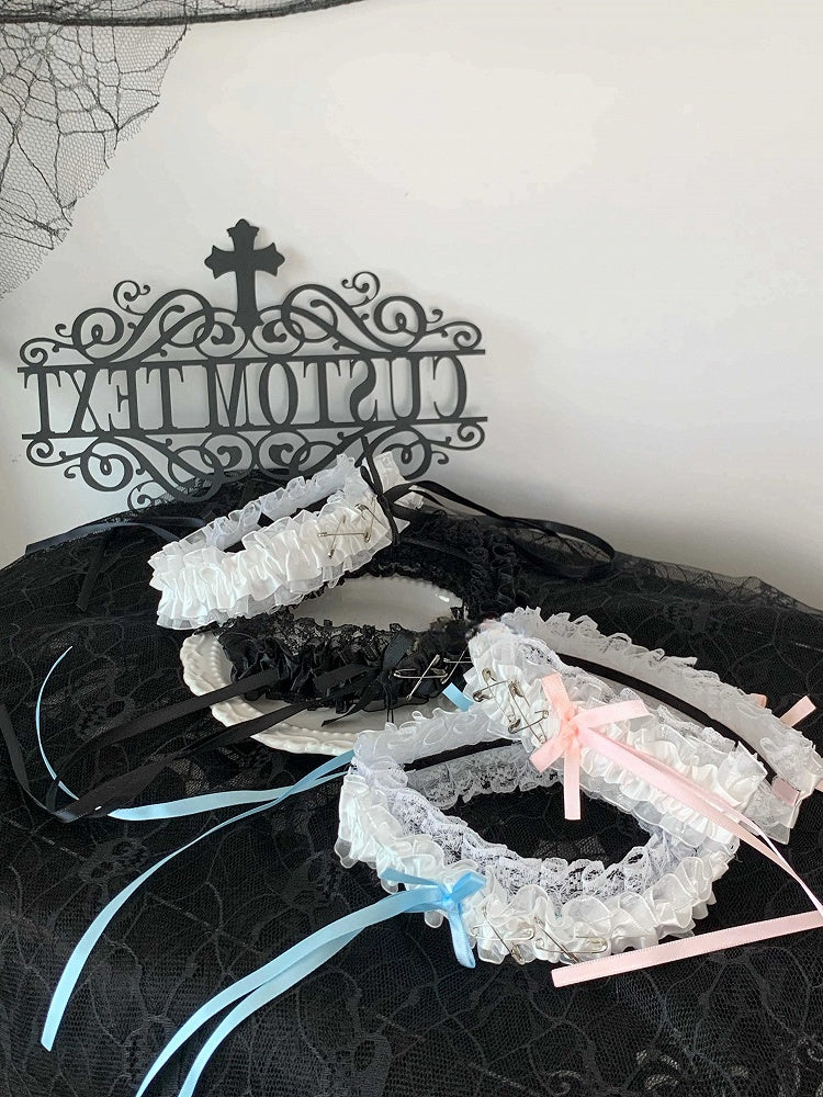 Lace Details Ruffled Options Bow Color 4 Lolita with Ribbon Hairband Pin