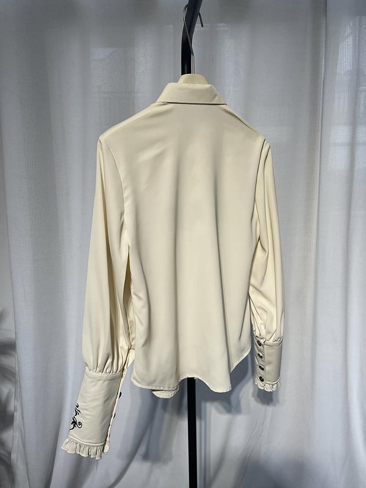 Embroidery Shirt Collar Fashion Apricot Ouji Pointed