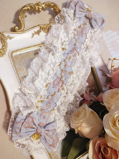 With Star-Moon Lolita Chain Options Hairband 5 Color Pearl Lace Bowknot