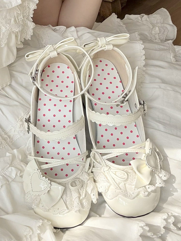- with Lace Mid Heel Trim Lolita Mary Off-white Sweet Janes