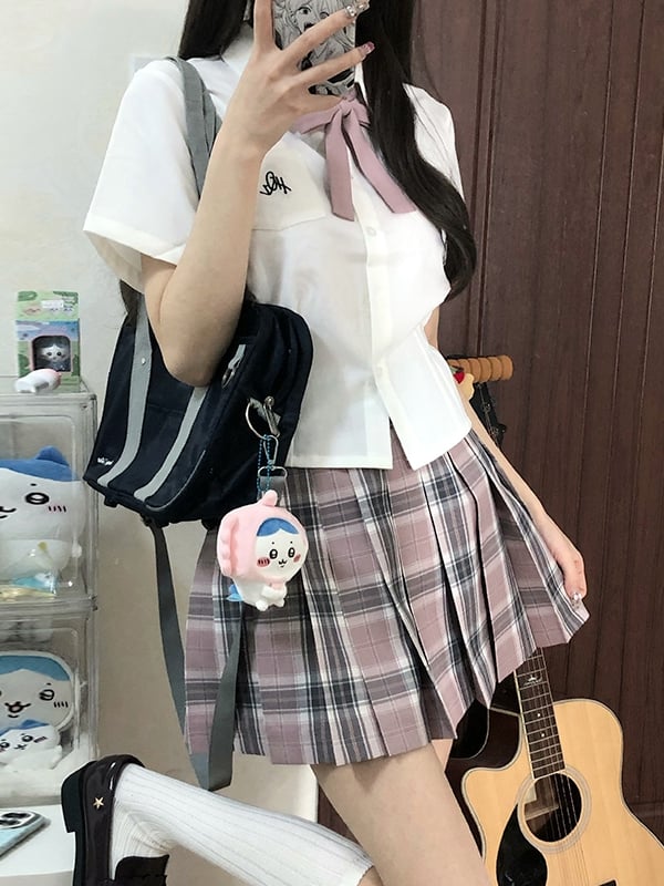 Muster Uniform JK Rock 42CM Plaid Plissee Rosa