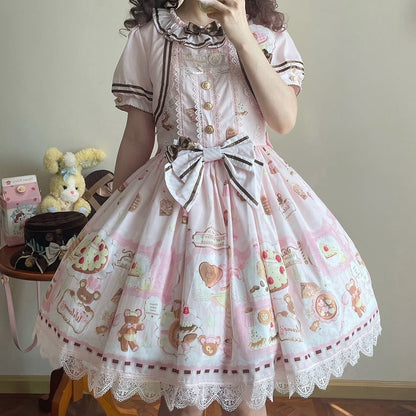 Zweiteiliges Thema Fake Desserts Bärenkleid Pink Lolita Sweet Print Design