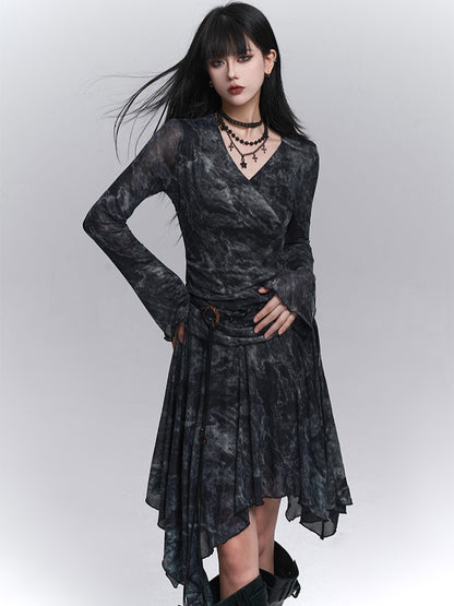 Hem for Handkerchief Fall Black A-Line Knee-Length Dress