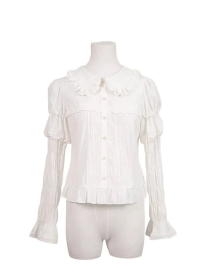 袖付きホワイトロングパンピーターシャツカラー