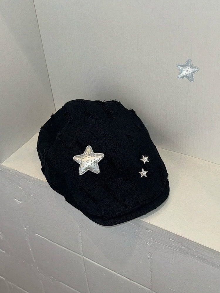 Y2K Beret Hat with Star Decoration - IVONA boutique