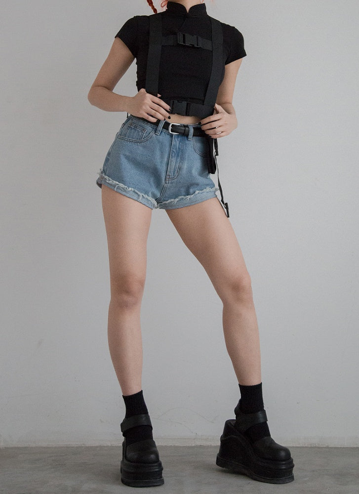 Frosch T-Shirt Crop Cheongsam Verfügbare Farben Knöpfe 5 Mandarin-Stil in mit Kragen -