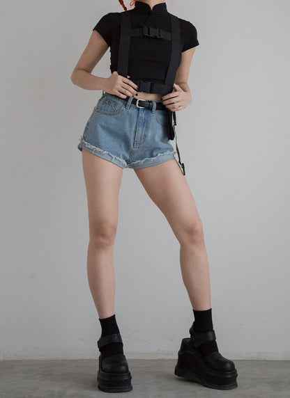 Frosch T-Shirt Crop Cheongsam Verfügbare Farben Knöpfe 5 Mandarin-Stil in mit Kragen -