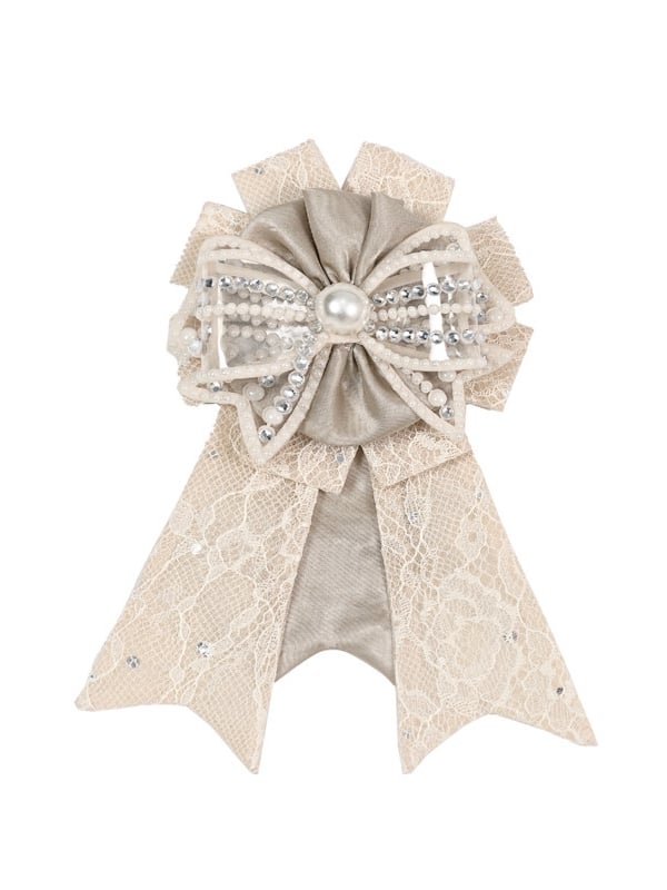 Sequined Light Brown Lace Bowknot Rhinestone Brooch