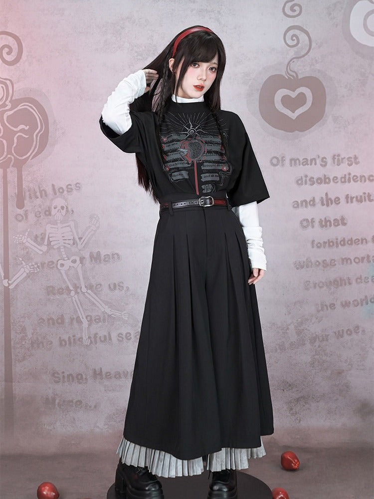 Graffiti With Gothic Sleeve Stand Top Black Print 1/2 Collar