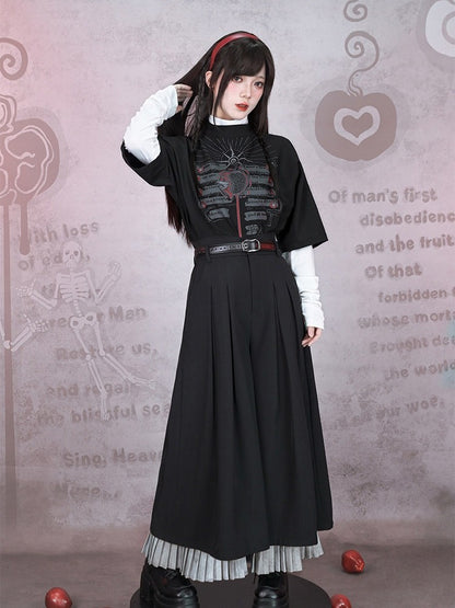 Graffiti With Gothic Sleeve Stand Top Black Print 1/2 Collar