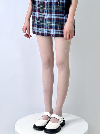 ヌード/ブラック/ホワイトのラインストーン装飾セミシアータイツ