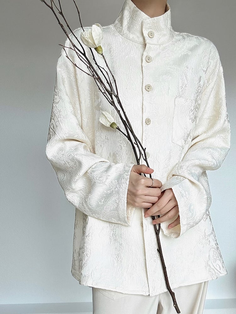 Mandarin Floral Embroidery Shirt Long-Sleeve Collar with Lolita Apricot Ouji