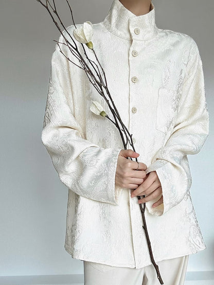 Mandarin Floral Embroidery Shirt Long-Sleeve Collar with Lolita Apricot Ouji