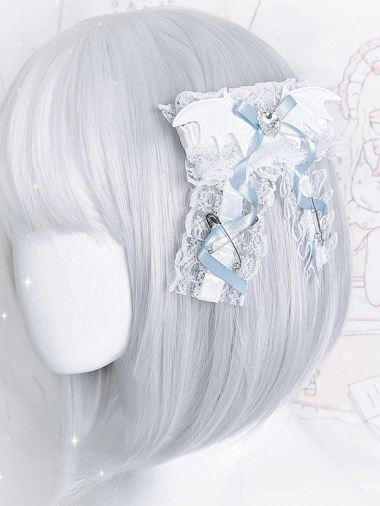 ジライケイ バットウィング ハートラインストーン装飾ちょう結びヘアクリップ