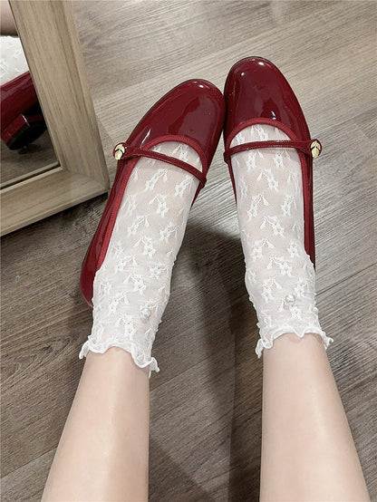 Pearl Ruffle Lace Socks Trim Floral Ballet Short Style