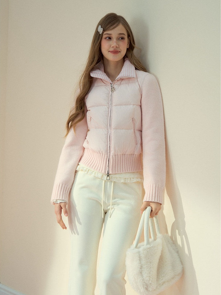 Down Jacket Pink Cream Sweet Patchwork