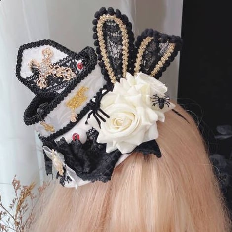 Ears Cross Rhinestone Mini Goth Pastel Hat 3 Decorated Color Options Bunny