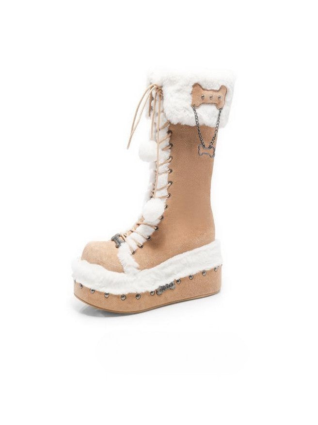 for Fold-over Version Brown Design Winter Boots - Cuff Plush Light Long Interior with