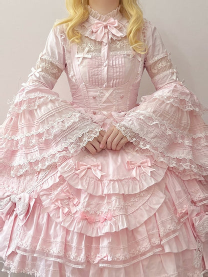 Ruffle Layered Blouse Neckline Sleeves Pink Bell