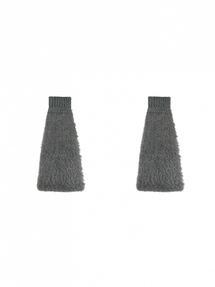 Off-white/Grey/Black Knitted Cuffs Plush Leg Warmers